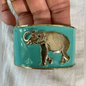Elephant Teal‎ Enamel Hinged Wide Bracelet